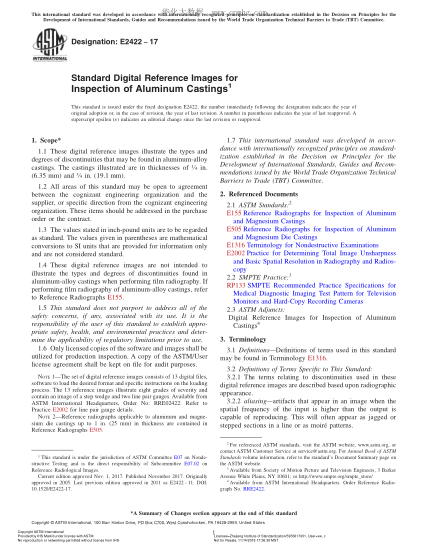 ASTM E2422-2017 铝铸件检查用数字参考图象 Standard Digital Reference Images for Inspection of Aluminum Castings