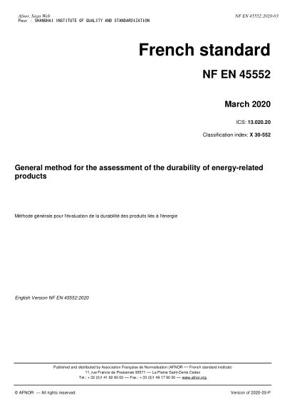 NF X30-552-2020  General method for the assessment of the durability of energy-related products