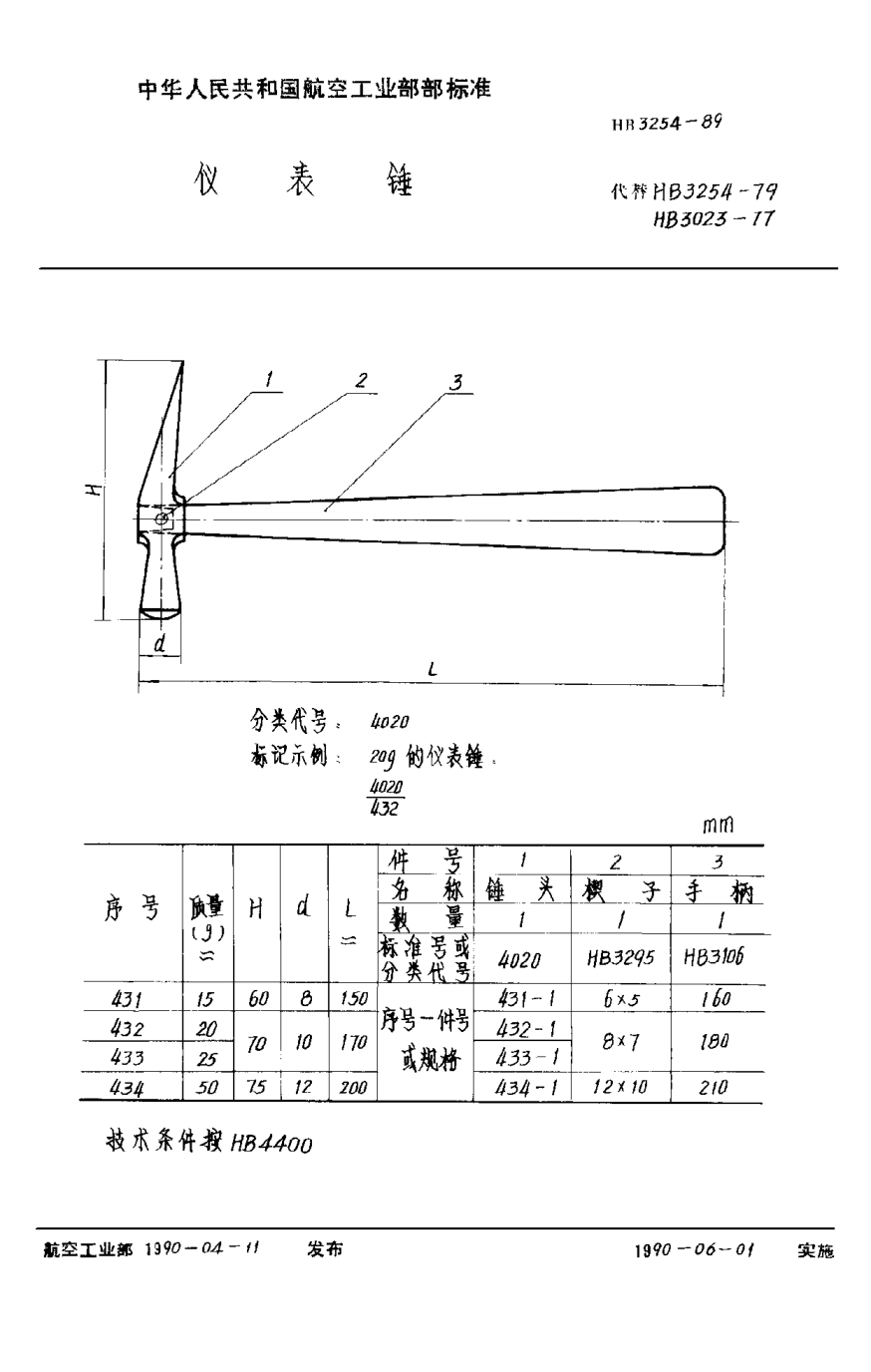 HB 3254-1989仪表锤