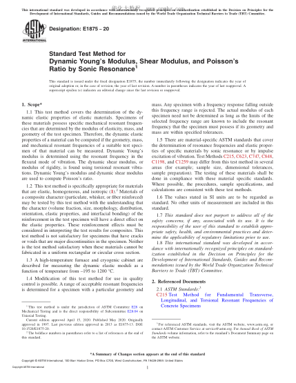 ASTM E1875-2020  Standard Test Method for Dynamic Young's Modulus, Shear Modulus, and Poisson's Ratio by Sonic Resonance