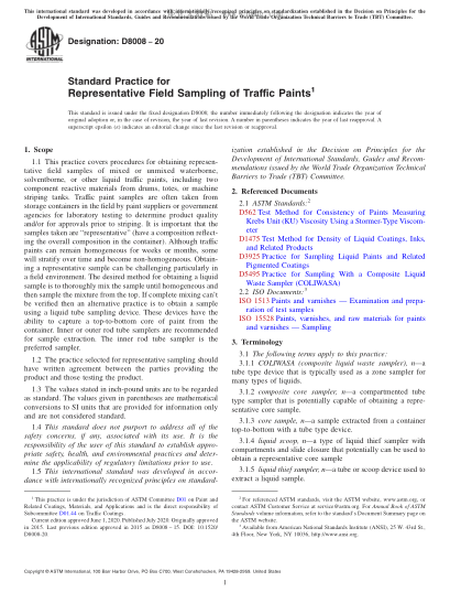 ASTM D8008-2020  Standard Practice for Representative Field Sampling of Traffic Paints