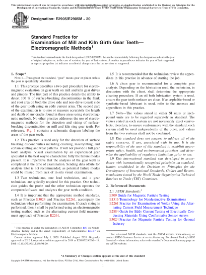 ASTM E2905/E2905M-2020  Standard Practice for Examination of Mill and Kiln Girth Gear Teeth—Electromagnetic Methods