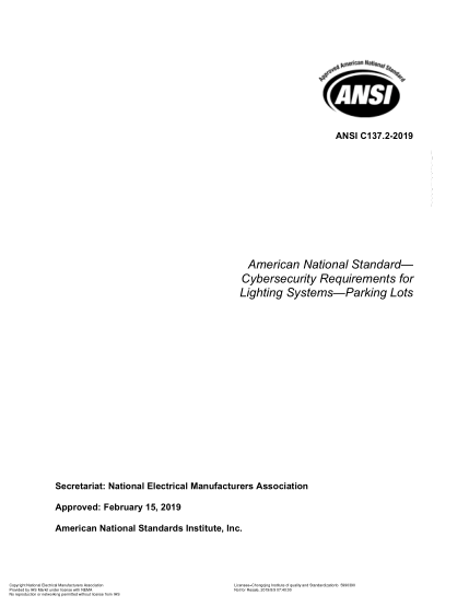 NEMA C137.2-2019  Cybersecurity Requirements For Lighting Systems—Parking Lots