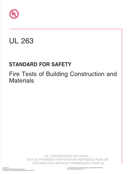 UL 263-2011 房屋建筑和材料的防火试验 UL Standard for Safety Fire Tests of Building Construction and Materials Fourteenth Edition