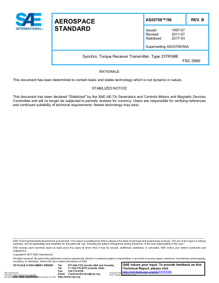 SAE AS20708/56B-2017  Synchro,Torque Receiver Transmitter,Type 23Trx6B
