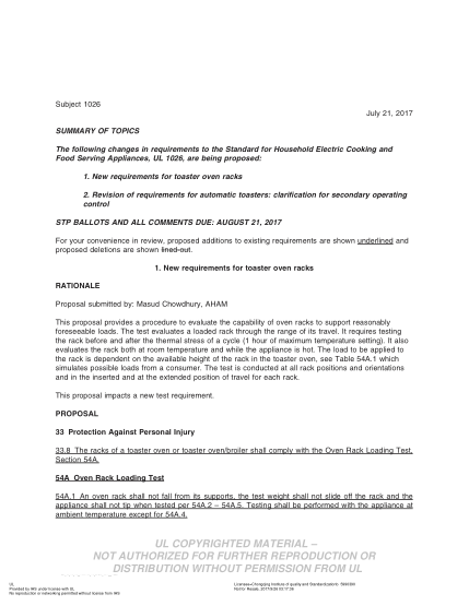 UL 1026 BULLETIN/2-2017  UL Standard for Safety Electric Household Cooking and Food Serving Appliances (COMMENTS DUE: AUGUST 21, 2017)